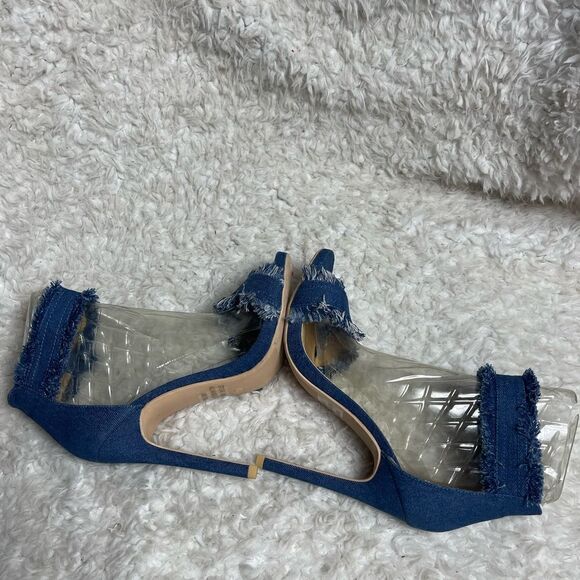 Melly Kanden Blue Denim fringe ankle strap heels sandals size 8.5 - Picture 5 of 9